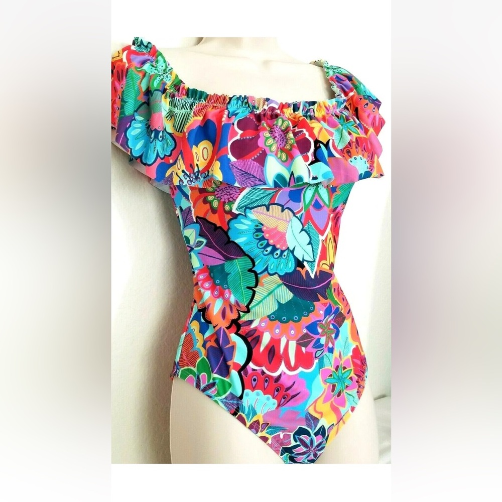 BLEU ROD BEATTIE MAKE IT POP Off the Shoulder RUFFLE SZ 10 swimsuit